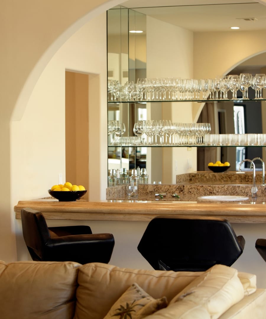 quartz counter and pots