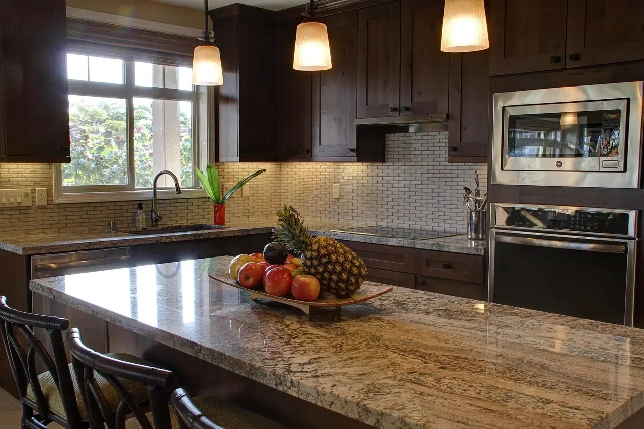 Granite worktop in kitchen