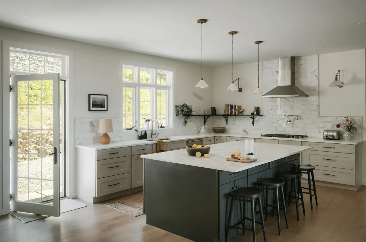 warm neutral kitchen worktops