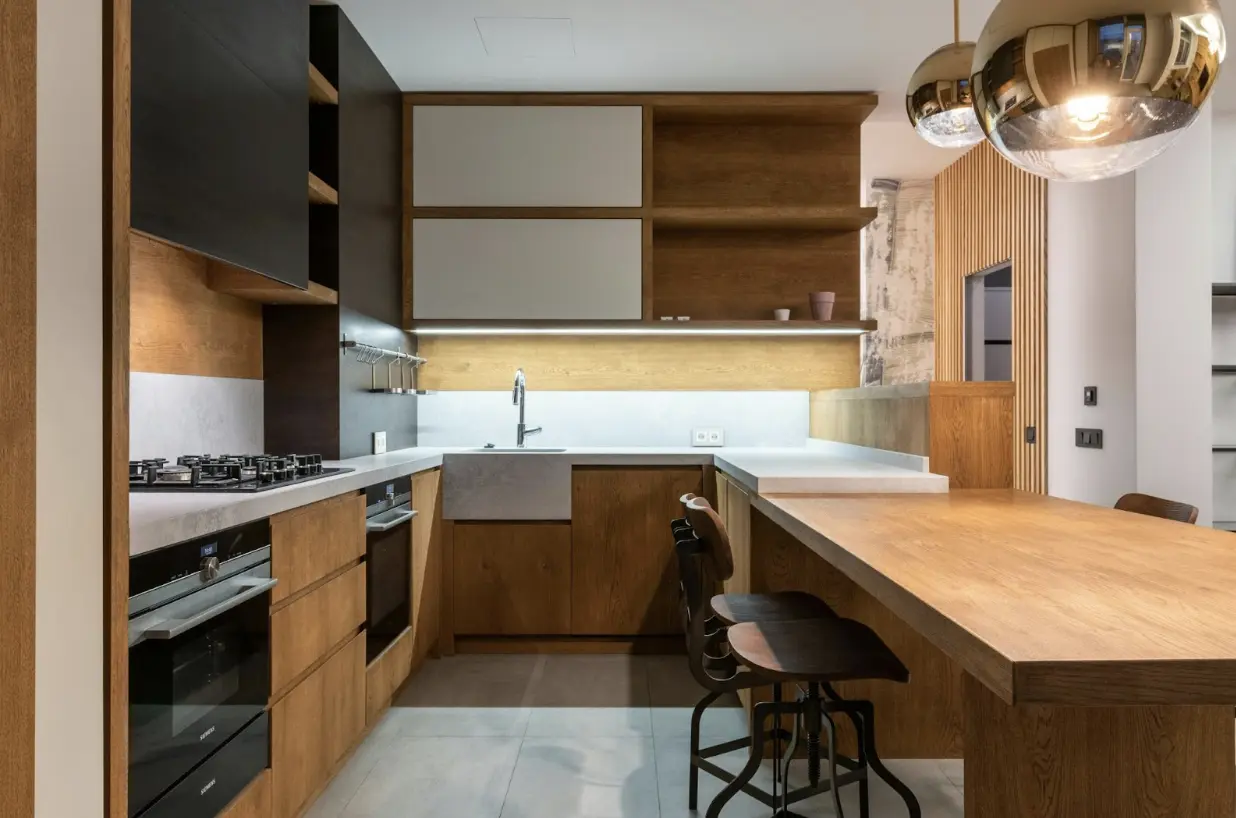 warm neutral kitchen worktops