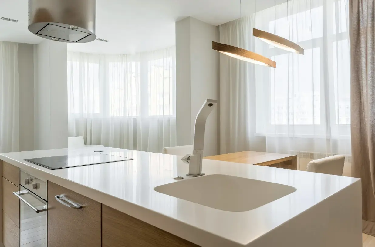 warm neutral kitchen worktops