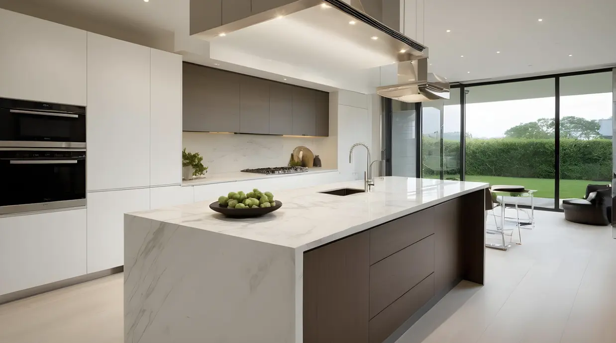 warm neutral kitchen worktops